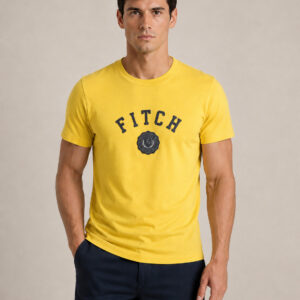 Camiseta Masculina Abercrombie Amarela com Bordado Fitch
