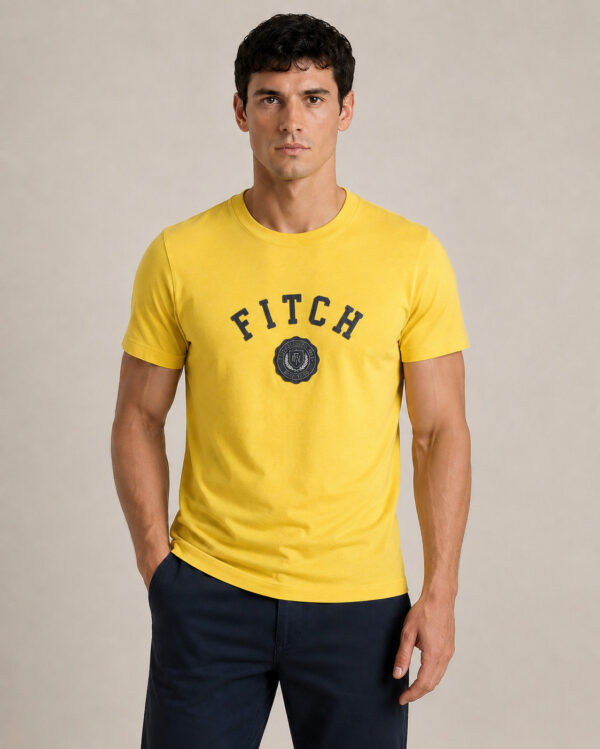 Camiseta Masculina Abercrombie Amarela com Bordado Fitch AMARELO