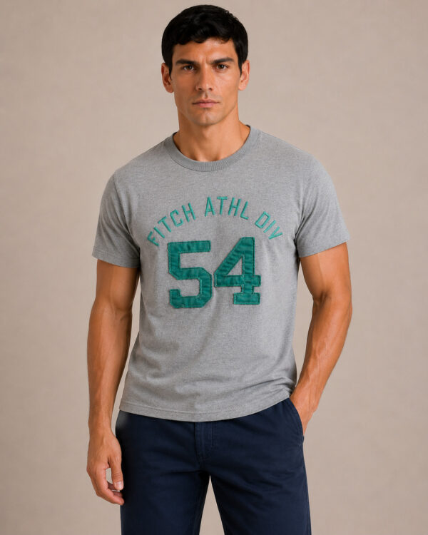 Camiseta Masculina Abercrombie Cinza Bordada Fitch 54 CINZA