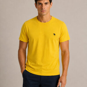 Camiseta Masculina Abercrombie Amarela com Logo Bordado