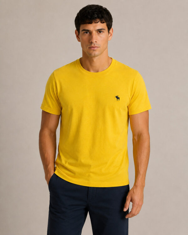 Camiseta Masculina Abercrombie Amarela com Logo Bordado AMARELO