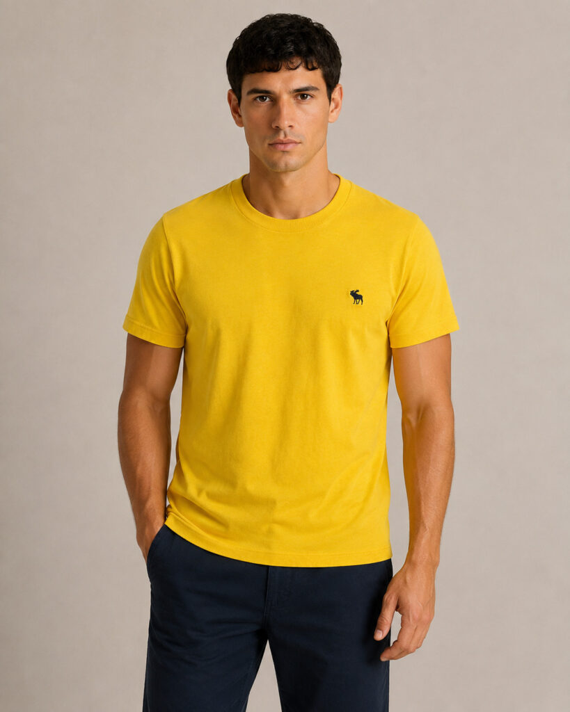 Camiseta Masculina Abercrombie Amarela com Logo Bordado