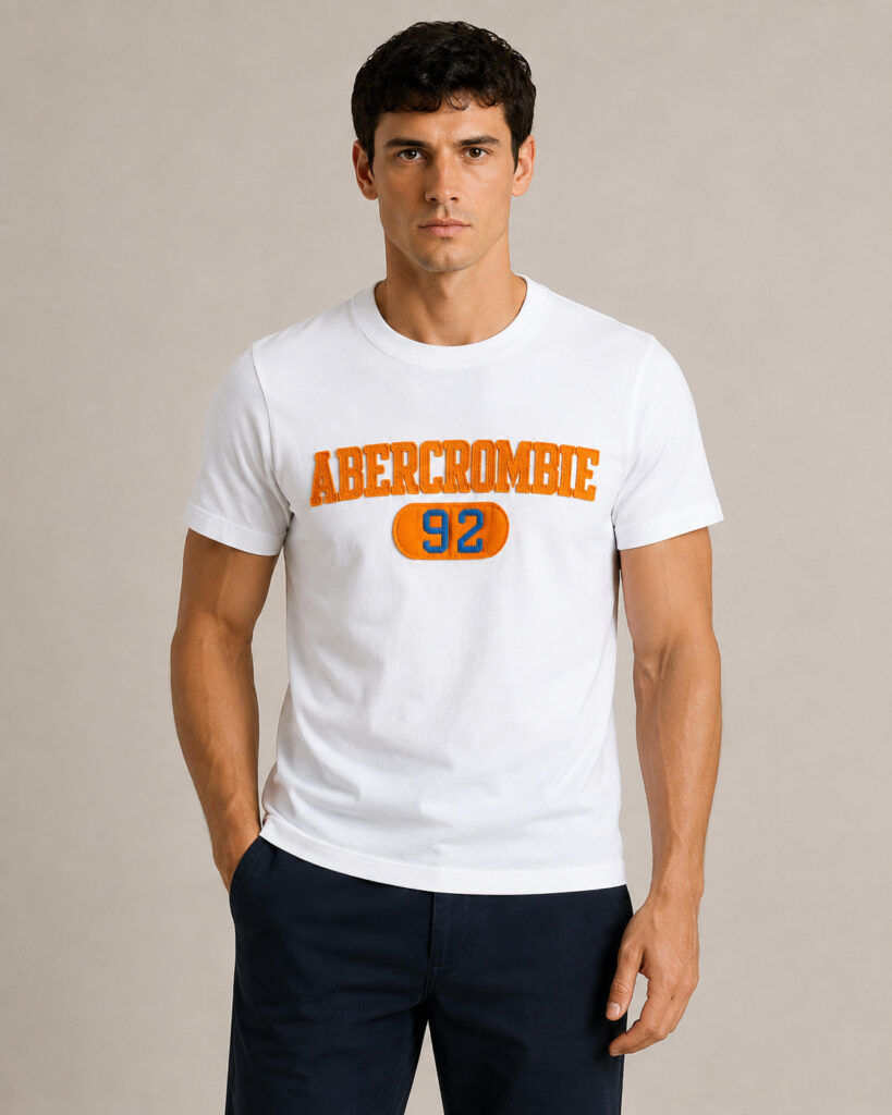 Camiseta Masculina Abercrombie Branca com Bordado 92