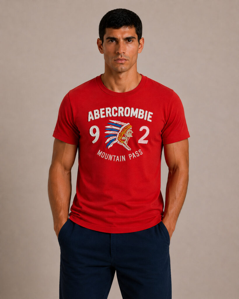 Camiseta Masculina Abercrombie Vermelha Bordada Mountain Pass 92