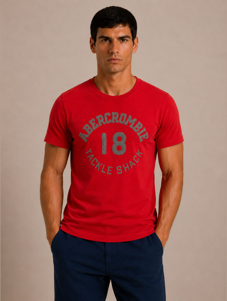 Camiseta Masculina Abercrombie Vermelha Bordada Tackle Shack 18