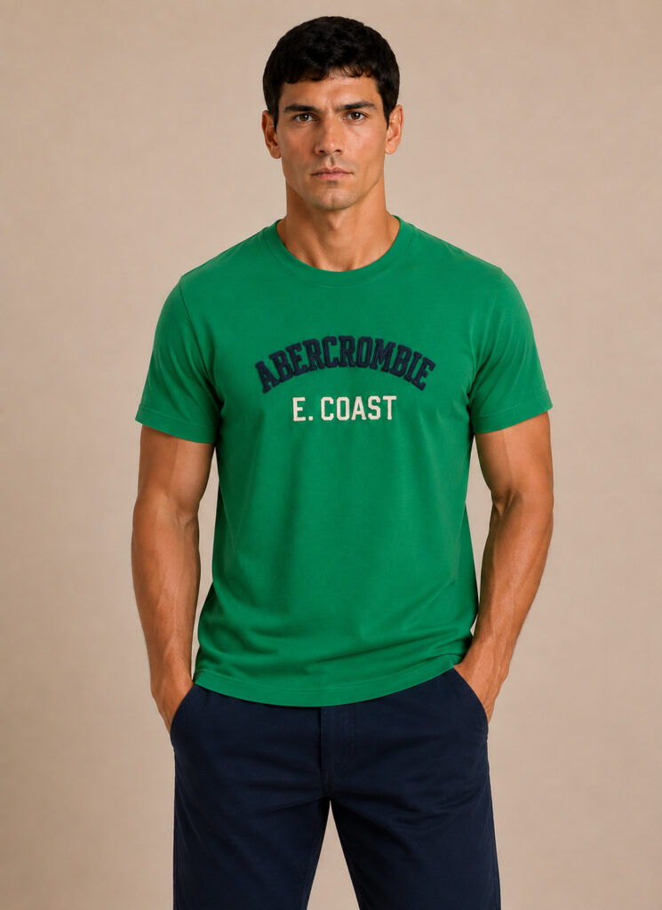 Camiseta Masculina Abercrombie Verde Bordada E. Coast