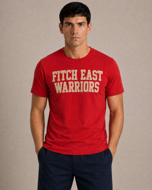 Camiseta Masculina Abercrombie Vermelha Bordada Fitch East Warriors VERMELHO