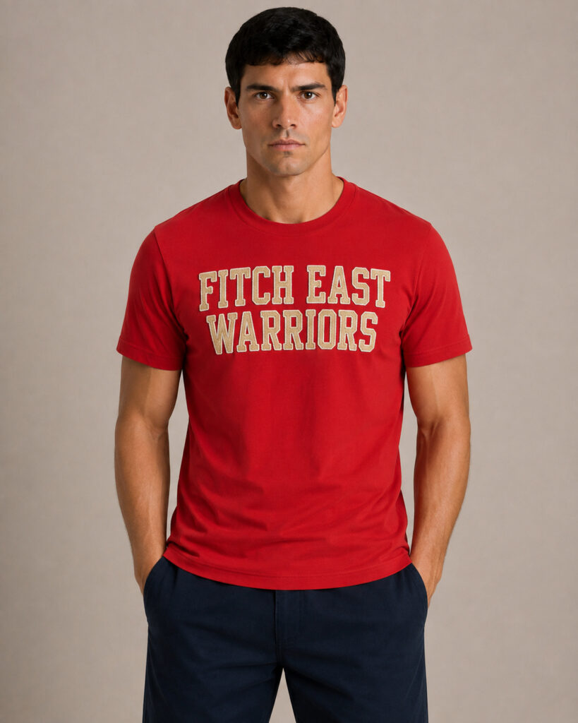 Camiseta Masculina Abercrombie Vermelha Bordada Fitch East Warriors