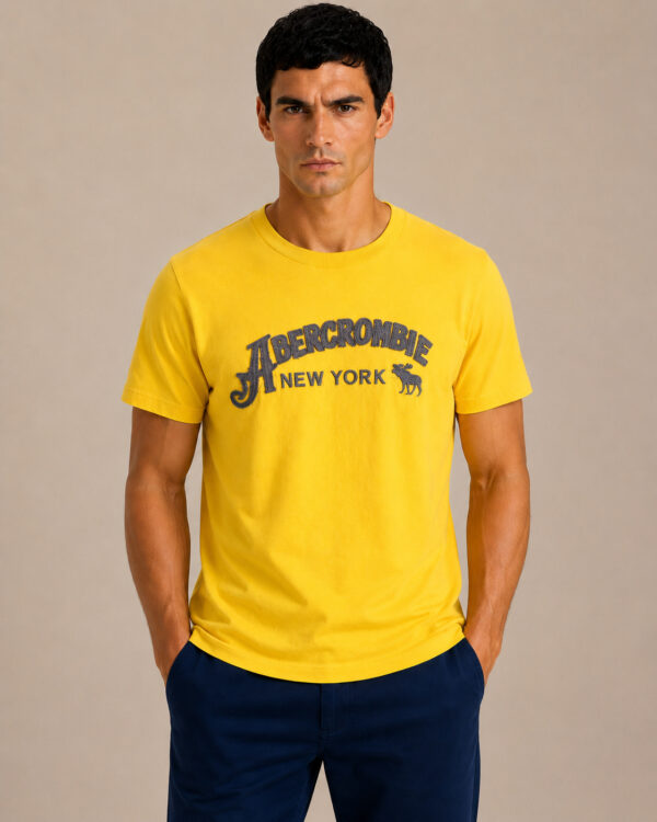 Camiseta Masculina Abercrombie Amarela Bordada New York AMARELO