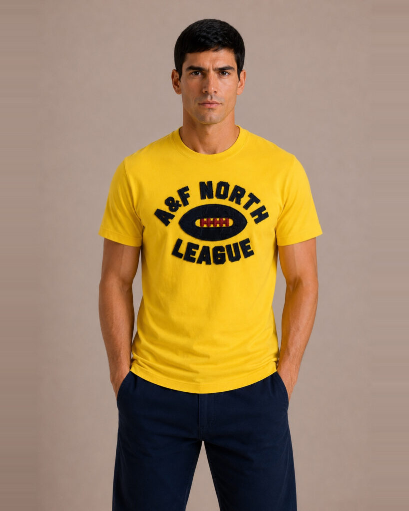 Camiseta Masculina Abercrombie Amarela Bordada North League