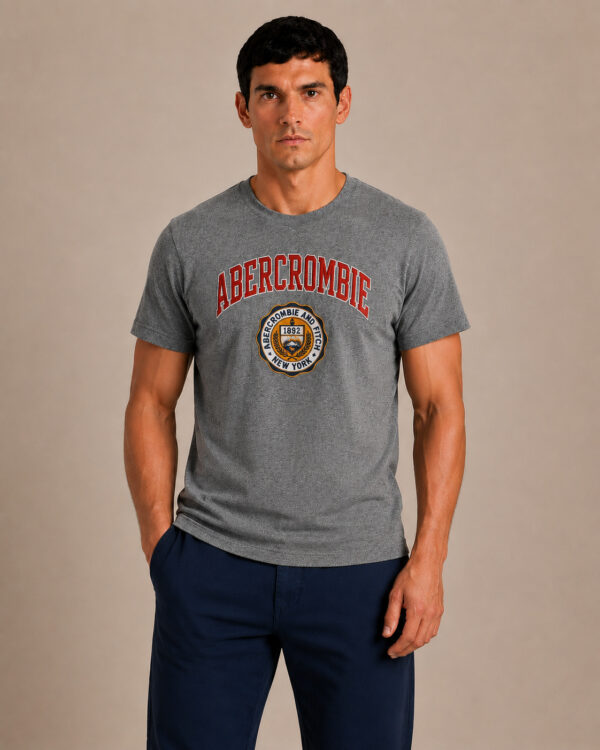 Camiseta Masculina Abercrombie Cinza Bordada New York 1892 CINZA CHUMBO