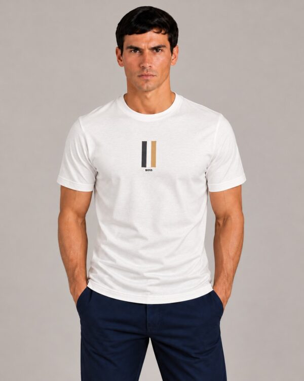 Camiseta Masculina Hugo Boss Branca Estampa Listras