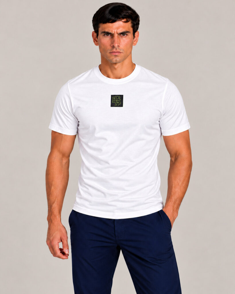 Camiseta Masculina Hugo Boss Branca com Logo Central