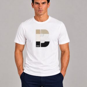 Camiseta Boss Basica Branca Logo Bicolor