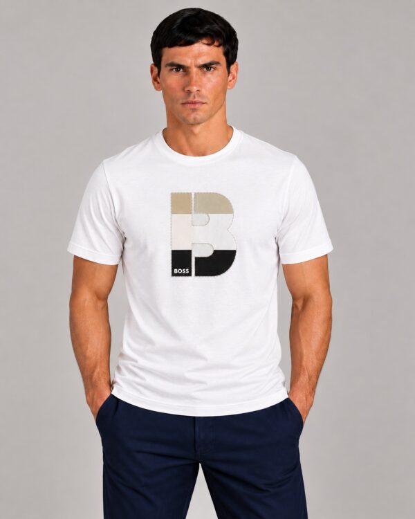 Camiseta Masculina Hugo Boss Branca Estampa B Tricolor