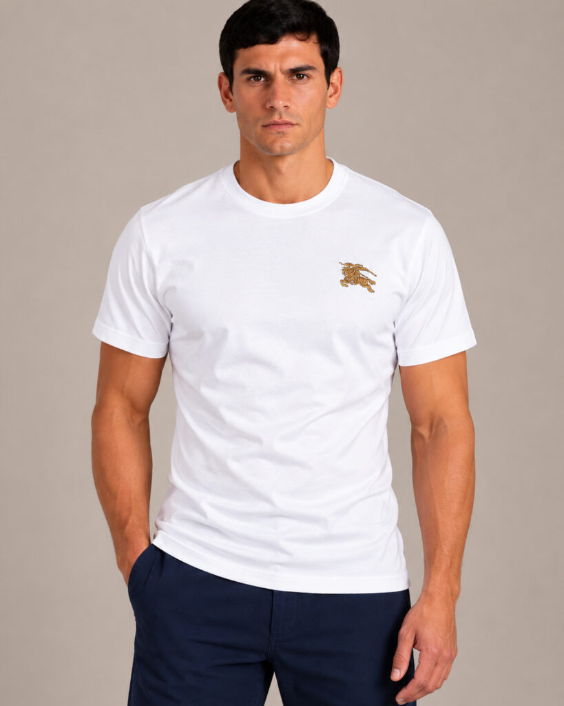 Camiseta Masculina Burberry Branca Cavaleiro Bordado