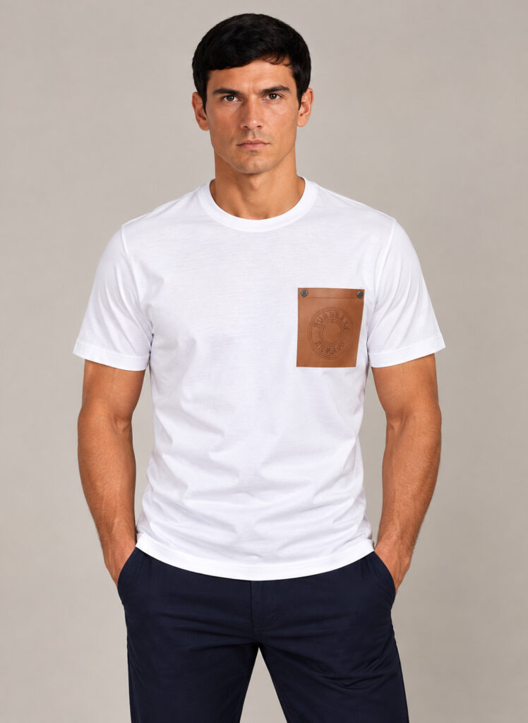 Camiseta Masculina Burberry Branca com Bolso Marrom
