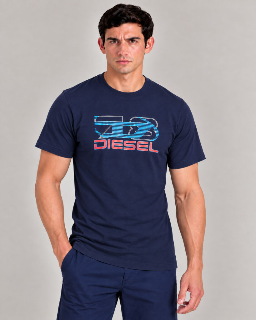 Camiseta Masculina Diesel Azul-Marinho Estampada