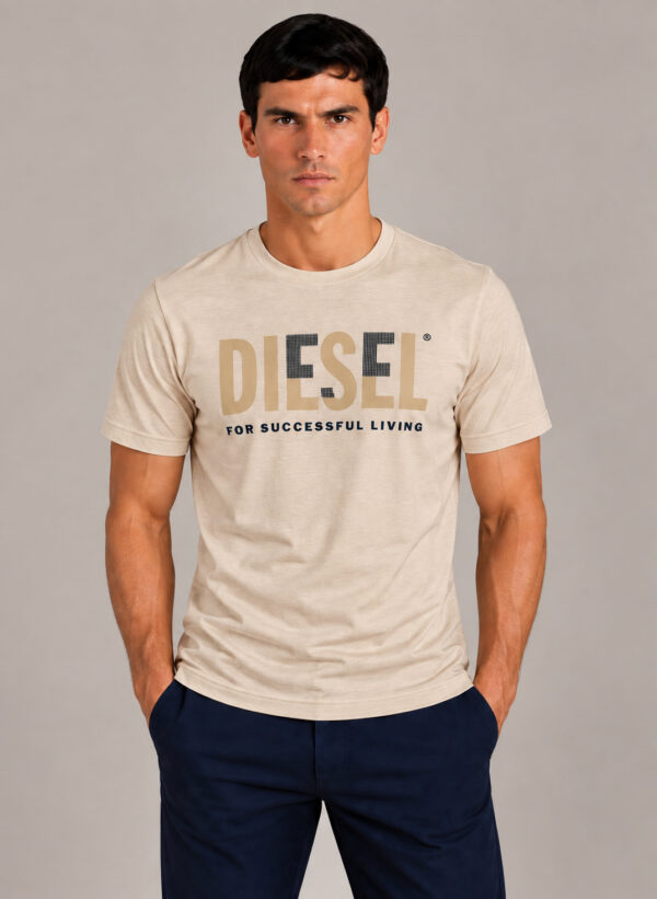 Camiseta Masculina Diesel For Successful Living Estampada BEGE