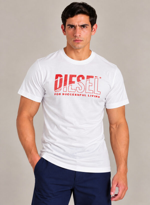Camiseta Masculina Diesel For Successful Living Estampada BRANCO