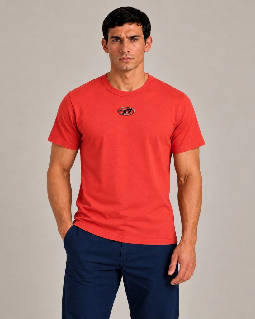 Camiseta Masculina Diesel Laranja Logo D
