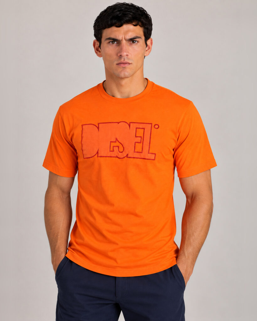 Camiseta Masculina Diesel Laranja Logo Frontal