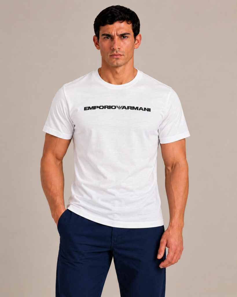 Camiseta Masculina Emporio Armani Branca Logo Frontal