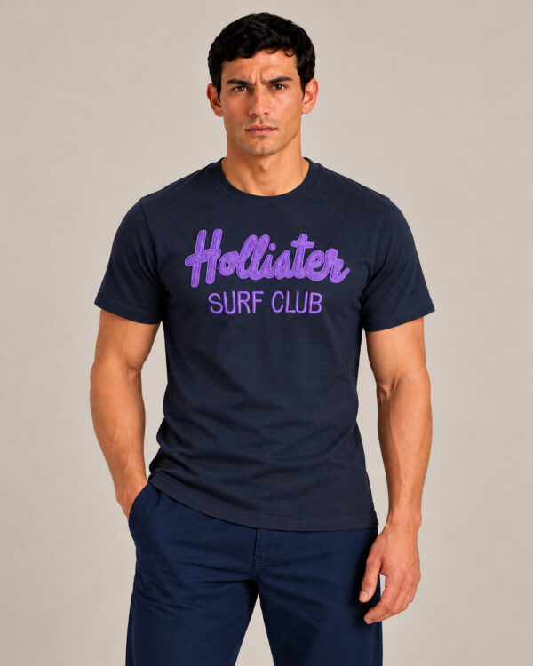 Camiseta Masculina Hollister Azul-Marinho Bordada Surf Club