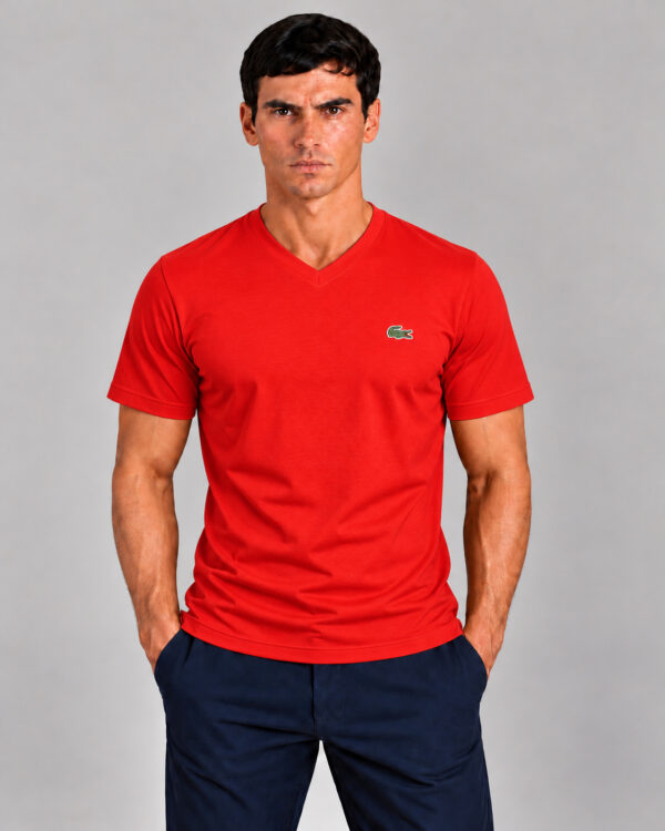 Camiseta Masculina Lacoste Básica Gola V VERMELHO